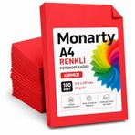 Monarty - A4 Renkli Kırmızı Fotokopi Kağıdı, 100 Adet Kırmızı