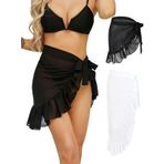 Monbessi 2 ADET Sarong Beachwear Şifon Saydam Plaj Etekler Kadınlar için Plaj Cover Up Pareo Dantel-up, Siyah Kısa + Beyaz Uzun, One Size