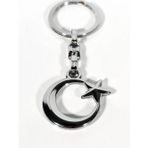 Moncuk design Gümüş Renkli Ay Yıldızlı 3 Boyutlu Metal Anahtarlık