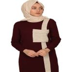 Moncy Butik Cepli Elbise 3001-1 Bordo - Krem - Standart