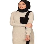 Moncy Butik Cepli Elbise 3001-2 Krem - Siyah - Siyah - Krem - Standart