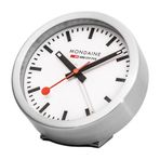 Mondaine Mini duvar saati ve çalar saat, alüminyum gövdeli, tik tak sesi çıkaran saniye ibresi, renk: Gümüş/gri, Cam: Mineral cam, A997.MCAL.16SBB.1