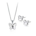 Monemel Kristal Beyaz Taşlı Kelebek Kolye Küpe Set (Altın Kaplama)