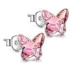 Monemel Kristal Pembe Taşlı Kelebek Kolye Küpe Set (Altın Kaplama)