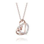 Monemel Swarovski Taşlı Çift Kalp Rose Gold Kolye (Altın Kaplama) Sevgililer Günü Hediyesi