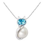 Monemel Swarovski Taşlı İncili Kedi Kolye (Altın Kaplama) Sevgililer Günü Hediyesi, Yeni Yıl Hediyesi - Yılbaşı Hediyesi