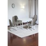 Monera Beyaz 80 x 132 Açılabilen Sunta Masa Metal Ayaklı Mutfak Masası Takımı 4 Cappucino Sandalye