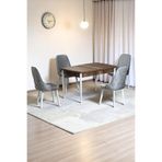 Monera Ceviz 80 x 132 Açılabilen Sunta Masa Metal Ayaklı Mutfak Masası Takımı 4 Gri Sandalye