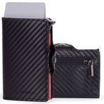 Moneyhold® Slim Wallet - Kartlık Erkek - Mini Cüzdan Erkek Bozuk Para Bölmeli - Kartlar Cüzdan Erkek Küçük, 1a - Karbon Siyah/Kırmızı, siyah, 1 - Bozuk para tutucu olmadan
