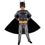 Moni Erkek Çocuk Pelerinli Maskeli 3D Kas Görünümlü Dijital Baskılı 8-9 Yaş Gri Siyah Batman Kostümü