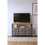 moniev 2 Raflı 6 Çekmeceli Tv Sehpası Deri Çekmeceli Tv Ünitesi Kitaplıklı Tv sehpası