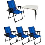 Moniev 4 Adet Kamp Sandalyesi Katlanır Piknik Sandalye Dikdörtgen Bardaklıklı Mavi + MDF Masa - Polyester