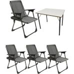 Moniev 4 Adet Kamp Sandalyesi Katlanır Piknik Sandalye Oval Bardaklıklı Gri + MDF Masa - Polyester