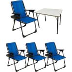 Moniev 4 Adet Kamp Sandalyesi Katlanır Piknik Sandalye Oval Bardaklıklı Mavi + MDF Masa - Polyester