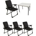 Moniev 4 Adet Kamp Sandalyesi Katlanır Piknik Sandalye Oval Bardaklıklı Siyah + MDF Masa - Polyester