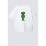 Monila Erkek Çocuk Pamuklu Bisiklet Yaka Baskılı T-Shirt - Ekru - Yeşil - 13 - 14 Yaş