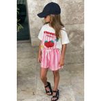 Monila Kız Çocuk Pamuklu Çilek Baskılı T-Shirt ve Çizgili Şort Alt Üst Takım - 4 - 5 Yaş - Ekru