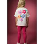 Monila Kız Çocuk Pamuklu Ekru Çiçek Baskılı T-Shirt ve Pembe Tayt Alt Üst Takım - 2 - 3 Yaş - Ekru - Pembe