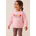 Monila Kız Çocuk Yılbaşı Temalı 3 Iplik Kumaş Pamuklu Sweatshirt - Pembe - 2 - 3 Yaş
