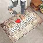 Monnhein Kapı Önü Paspası - Şık Kapı Paspası | Ev, Ofis Dış Mekân Kullanımı İçin (Ahşap Desenli Welcome) 45X65