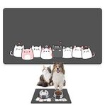 Monnhein Mama ve Su Evcil Hayvan Beslenme Matı, Kolay Temizlenen Emici Su Geçirmez Kumaş, Küçük Orta Boy ve Büyük Kedi ve Köpekler için Dayanıklı Köpek Kedi Paspas (50x35, Cute Gri)