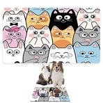 Monnhein Mama ve Su Evcil Hayvan Beslenme Matı, Kolay Temizlenen Emici Su Geçirmez Kumaş, Küçük Orta Boy ve Büyük Kedi ve Köpekler için Dayanıklı Köpek Kedi Paspas (50x35, Renkli Kediler)