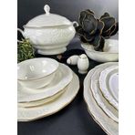 Monno 9959F08 2,5 mm Gold Band 59 Parça 12 Kişilik Bone China Yemek Takımı