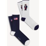Mono Socks 2'li Kadın Bayraklı Teddy Bear Tenis Çorap Beyaz - Lacivert Yumuşak Pamuklu Desenli - 36 - 40