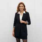Mono Yaka Klasik Ceket - Kadın Blazer Ceket - Normal Kalıp - Kol Detaylı Blazer Ceket Kadın - Leopar Desenli Ceket (Siyah, 36)