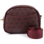 Monogram Baskılı Bordo SHK194 Suni Deri Fermuarlı 2 Bölmeli Ayarlanabilir Kolon Askılı Omuz Çantası - Desenli