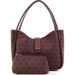 Monogram Baskılı Bordo SHK79 Deri Düğme Detaylı Çıtçıtlı Makyaj Çantalı Kol ve Omuz Çantası - Desenli