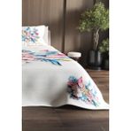 Monohome %100 Pamuk Çift Kişilik Pike Takımı Yatak Örtüsü Özel Dokuma Lotus - Beyaz - Mavi - 220 x 240 cm