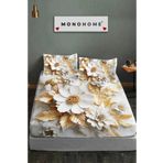 MonoHome %100 Pamuk Lastikli Çarşaf Özel Tasarım 5d Dijital 60 Tel Gold Rose