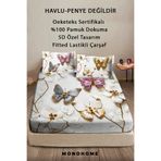 MonoHome %100 Pamuk Lastikli Çarşaf Özel Tasarım 5d Dijital 60 Tel Kelebek