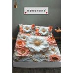 MonoHome %100 Pamuk Lastikli Çarşaf Özel Tasarım 5d Dijital 60 Tel Rose