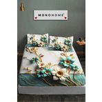 MonoHome %100 Pamuk Lastikli Çarşaf Özel Tasarım 5d Dijital 60 Tel Turkuaz