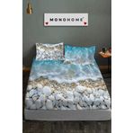 MonoHome %100 Pamuk Lastikli Çarşaf Özel Tasarım 5d Dijital 60 Tell Sahil
