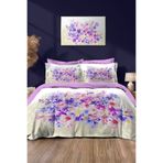 MonoHome %100 Pamuk Percale Özel Dokuma Çift Kişilik Nevresim Takımı -Premıum Lila Çiçekleri