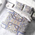 Monohome Blue Patchwork 3D Pamuk Saten Çift Kişilik Nevresim Takım