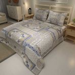 Monohome Blue Patchwork Jakar Dokuma Pamuklu 3d Dijital Baskı Pike Takımı