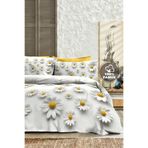 MonoHome Çift Kişilik Nevresim Takımı 200x220 Premium %100 Pamuk Percale Set Papatya