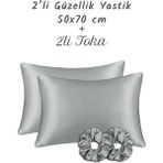 MonoHome İpek Saten Yastık Kılıfı 2 Adet 50x70cm 2 Adet Saten Tokalı Silver - 50 x 70 cm - Gümüş