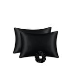 MONOHOME İpek Saten Yastık Kılıfı 2'li Set 50x70cm Saten Tokalı Siyah, monohome41748