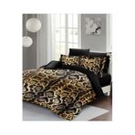 MonoHome Lastikli Çarşaflı %100 Pamuk Saten Çift Kişilik Nevresim Takımı Lux Leopar MONOHOME35884