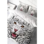 MonoHome Lastikli Çarşaflı %100 Pamuk Saten Çift Kişilik Nevresim Takımı White Leopard MONOHOME35884