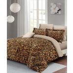 Monohome Leopar Lastikli Çarşaflı %100 Pamuk Saten Çift Kişilik Nevresim Takımı Golden Leopard