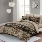 Monohome Leopar ( Lastikli Çarşaflı ) Çift Kişilik Nevresim Takımı Özel Dokuma Pamuk Saten Leopard Fabric - Bej - Gri - 200 x 220 cm