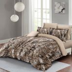 Monohome Leopar ( Lastikli Çarşaflı ) Çift Kişilik Nevresim Takımı Özel Dokuma Pamuk Saten Wall Snake - Kahverengi - Beyaz - 200 x 220 cm