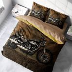 Monohome Motorcycles 3D Pamuk Saten Çift Kişilik Nevresim Takımı