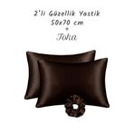 MonoHome Saç Kırılmasını Azaltan Yastık Kılıfı 2 Adet 50x70cm 1 Adet Saten Tokalı Kahverengi